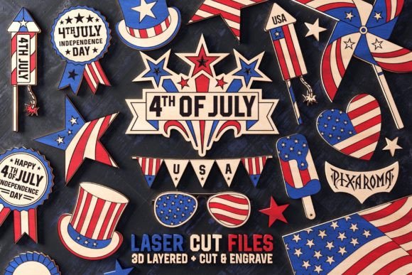 Download 4th of July Bundle | Laser Cut Files - Laser cut Collection